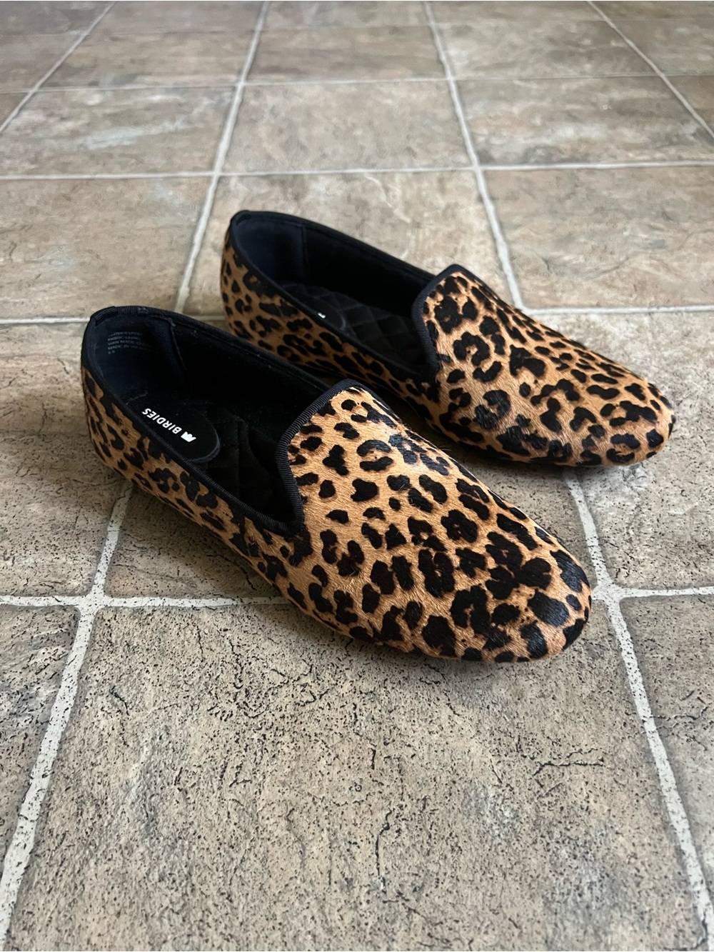 Birdies The Starling Leopard Calf Hair Loafers | Smoking Slipper Flats | 8.5